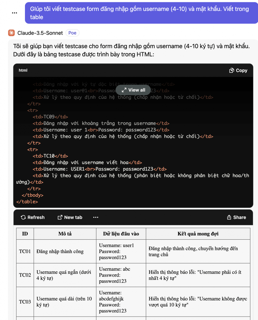 AI hỗ trợ viết testcase/checklist