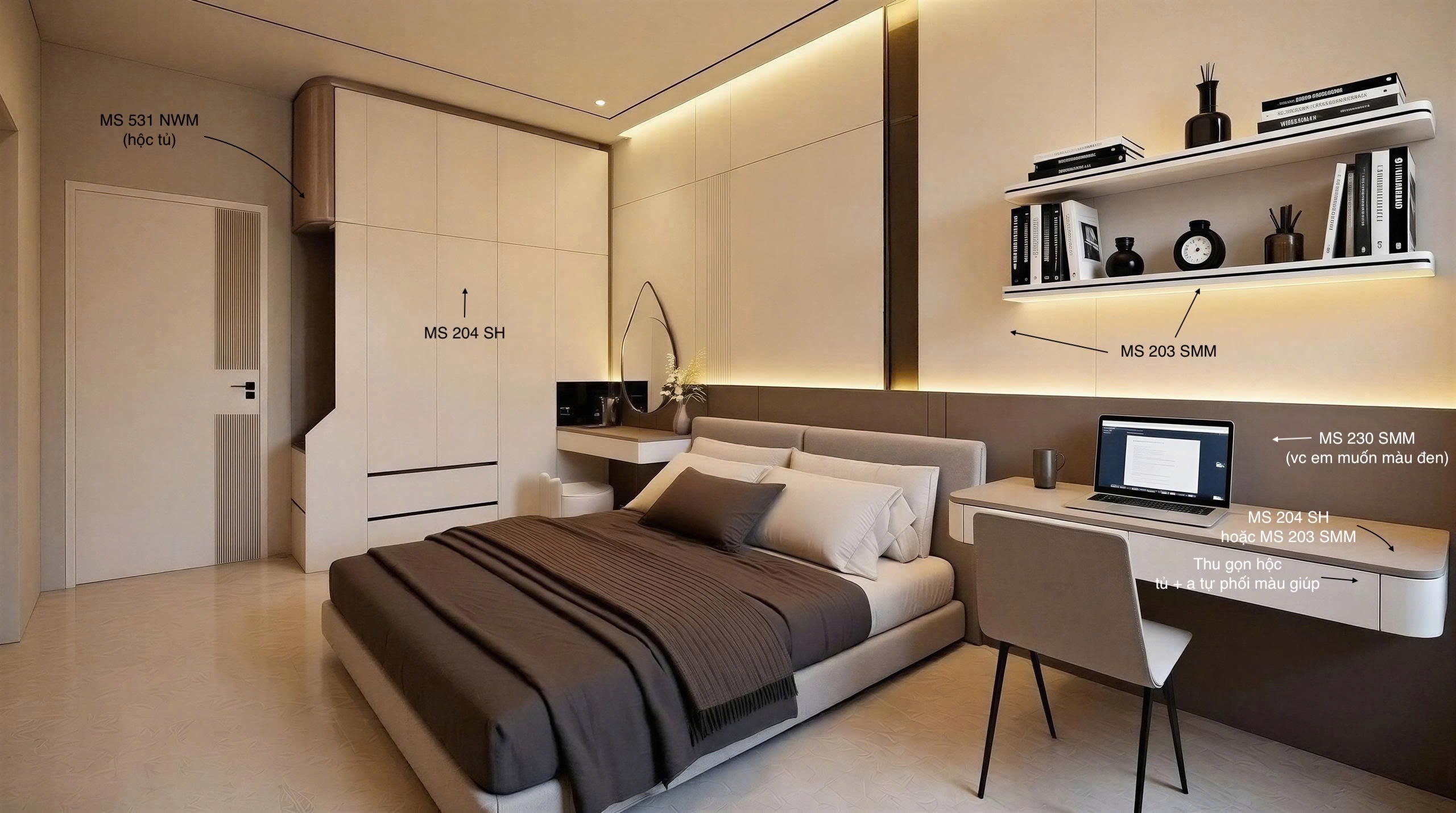 Phương án 3D cho một góc phòng ngủ của ngôi nhà