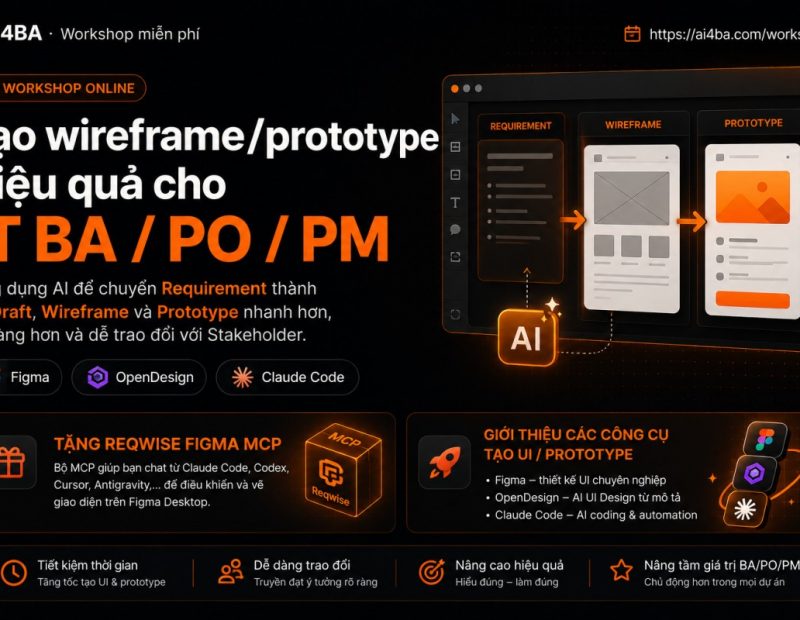 Ứng dụng AI để chuyển Requirement thành UI Draft, Wireframe và Prototype nhanh hơn, rõ ràng hơn và dễ trao đổi với Stakeholder.